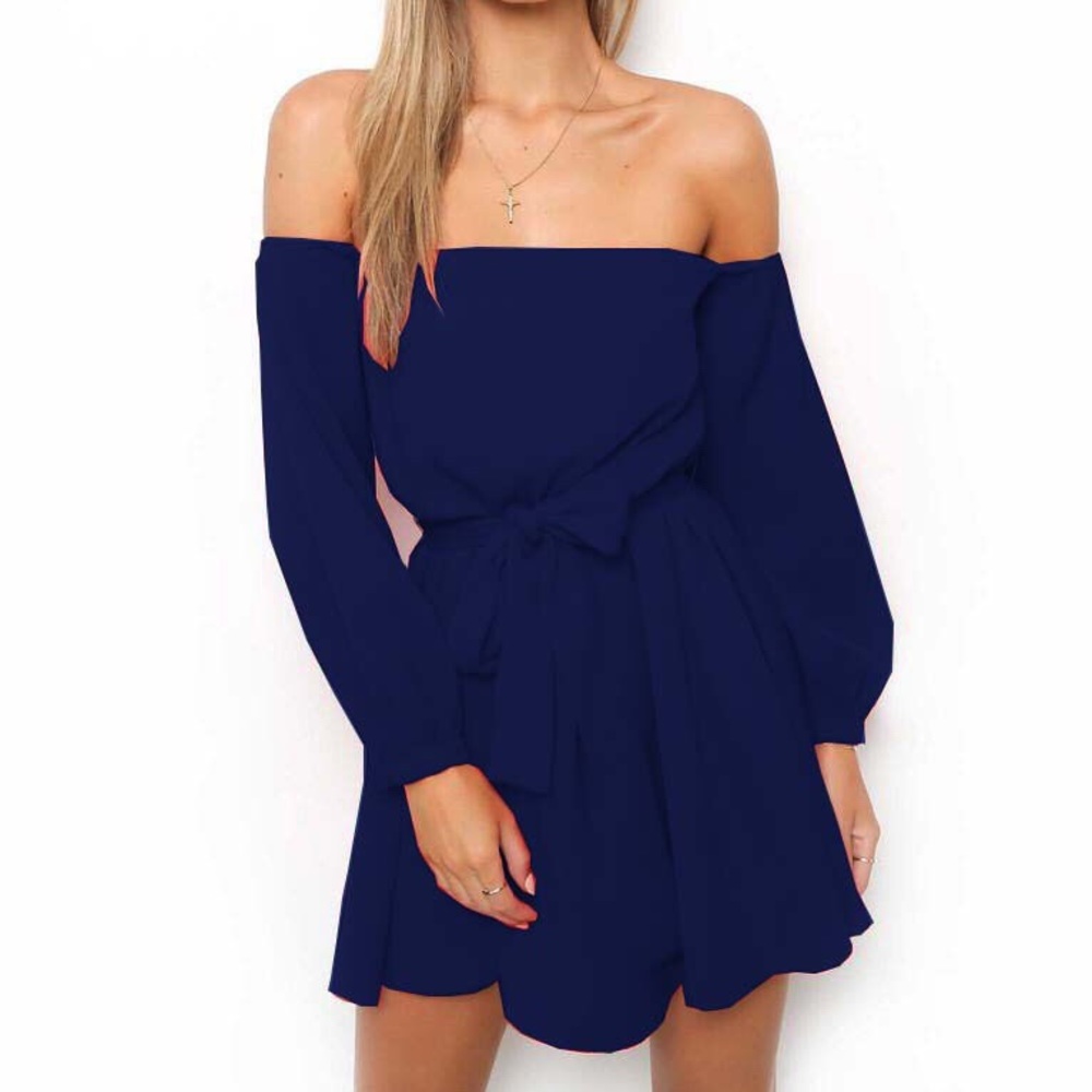My Angel Navy Off Shoulder Mini Dress - Picture 2 of 8